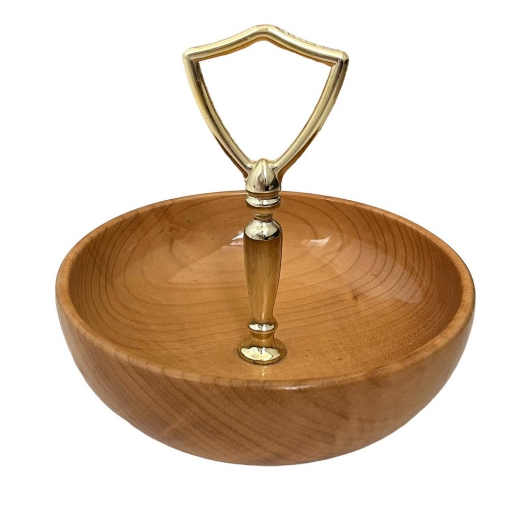 Vintage Oregon Myrtlewood Nut Tray Candy Dish with Gold Tone Handle MCM